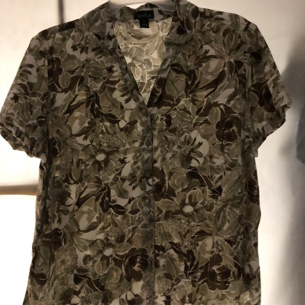 green and brown blouse